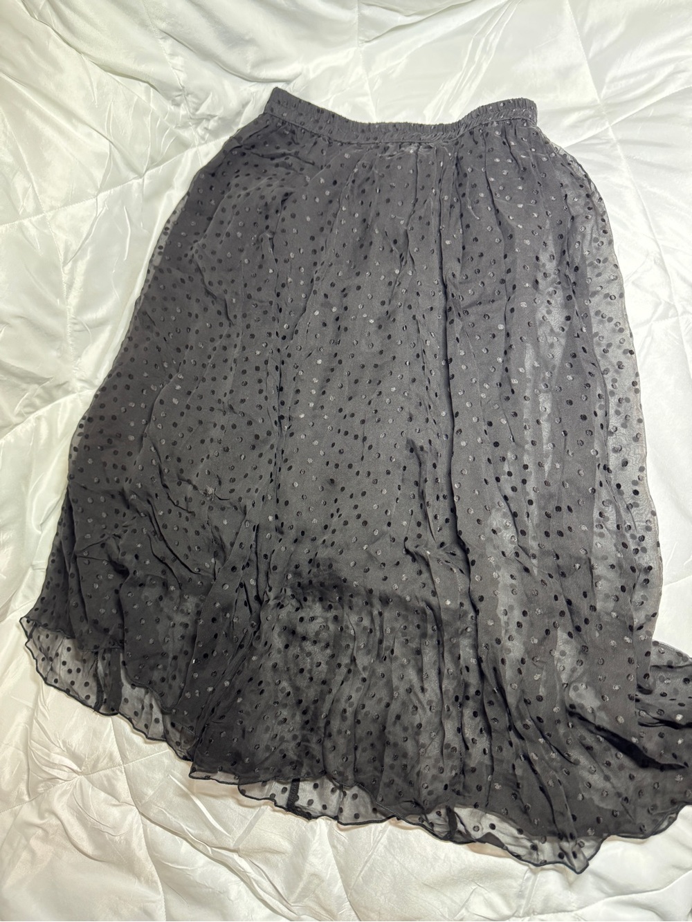 NWT 100% Real Silk Swiss Dot Skirt Black Midi 28” Mandi Nisi Man De Ni Si